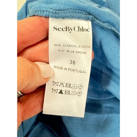 See By Chloe Floral Print Silk Caftan Dress Sz 38 6 Blue Dream Cottagecore Boho - Picture 16 of 16